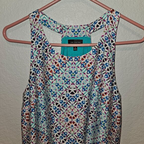 The Limited Woman SZ M Maxi Dress  Shift T back Lined Geometric Print Side Slit - Picture 3 of 9
